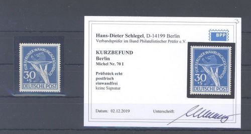 Berlin Michel Nummer 70 I, Währungsgeschädigte Abart I **, Befund BPP