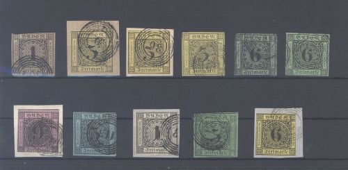 Baden Michel Nummer 1-8, Freimarken 1851-58 gestempelt