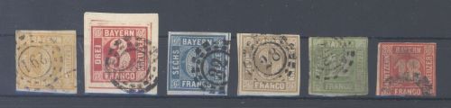 Bayern Michel Nummer 8-13, Freimarken 1862 gestempelt