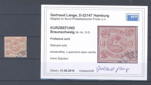 Braunschweig Michel Nummer 3, 3 Sgr. 1852 gestempelt, Befund BPP