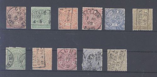Norddt. Bund Michel Nummer 1-11, Freimarken 1868 gestempelt