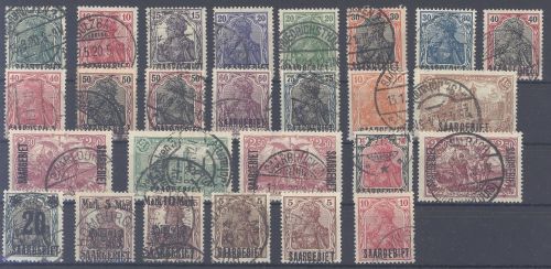 Saargebiet Michel Nummer 32-52, Freimarken 1920-21 gestempelt