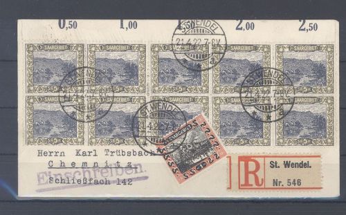 Saargebiet, R - Brief 1922 Zehnerblock Frankatur aus St. Wendel