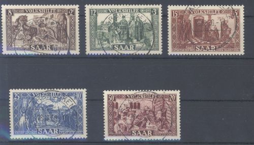 Saarland Michel Nummer 299-303, Volkshilfe 1950 gestempelt