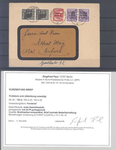 SBZ, Brief mit Michel Nummer 184b, 8 Pfg. Farbe b MiF Forst, Befund BPP