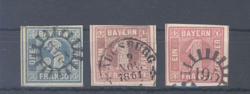 Bayern Michel Nummer 2 I, 3 Ia, 3 I b gestempelt, geprüft