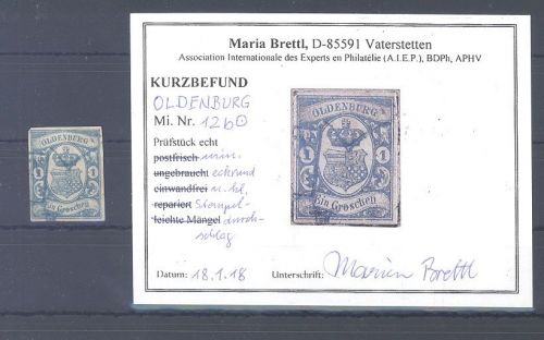 Oldenburg Michel Nummer 12b, 1 Groschen gestempelt, Befund BPP