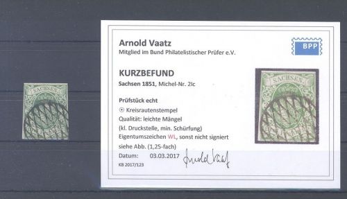 Sachsen Michel Nummer 2 I c, Freimarke 1851 gestempelt, Befund BPP