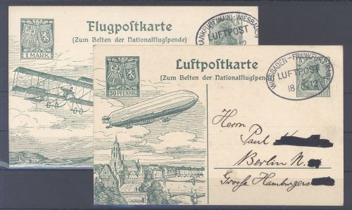 Dt. Reich, Flugpostkarten SFP 1 und 2 gelaufen als Set