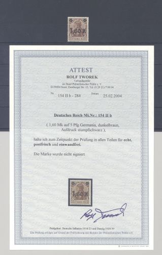 Dt. Reich Michel Nummer 154 II b, 1,60 Mark 1921 in der Farbe b **, FA BPP