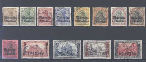 Deutsche Post Marokko Michel Nr. 21-33, Freimarken 1905 *-gestempelt