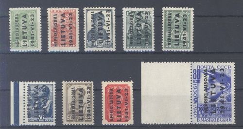 Dt. Bes. 2. WK Litauen Michel Nummer 1-9, Freimarken 1941 **