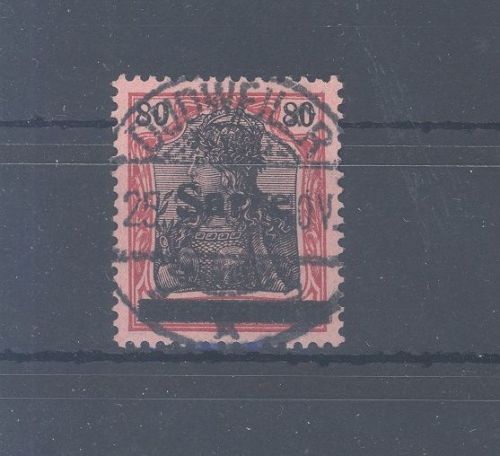 Saargebiet Michel Nummer 16, 80 Pfg. Sarre 1920 gestempelt, geprüft