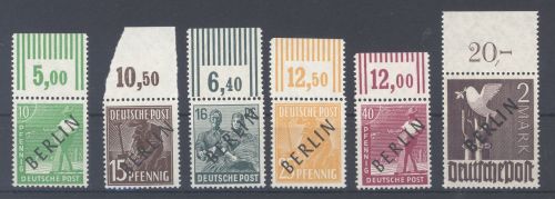 Berlin, kleiner ** Oberrandwerte aus Schwarzaufdruck 1948