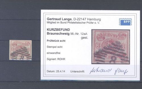 Braunschweig Michel Nummer 12 Aa, 3 Sgr. gestempelt, Befund BPP