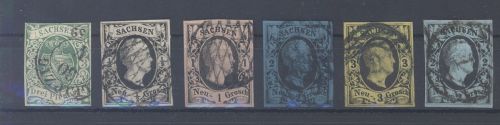 Sachsen Michel Nummer 2-7, Freimarken 1851 gestempelt