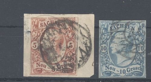 Sachsen Michel Nummer 12-13, Freimarken 1856 gestempelt