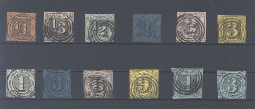 Thurn & Taxis Michel Nummer 1-12, 1. Ausgabe gestempelt