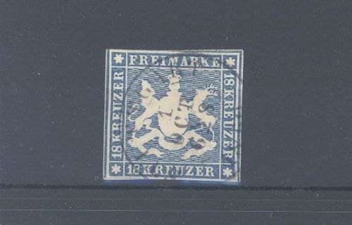 Württemberg Michel Nummer 10, 18 Kreuzer 1857 gestempelt, geprüft