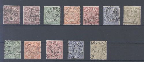 Norddt. Bund Michel Nummer 1-11, Freimarken 1868 gestempelt