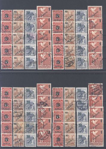 Berlin, 20 x Michel Nummer 64-67 Grünaufdruck gestempelt als Posten