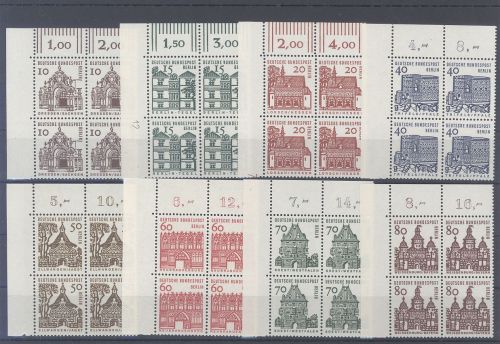 Berlin Michel Nummer 242-49, Bauwerke 1964 als ** Eckrandsatz