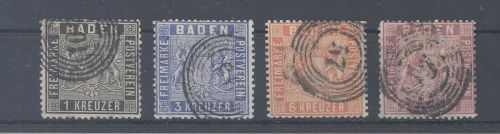 Baden Michel Nummer 9-12, Freimarken 1860 gestempelt