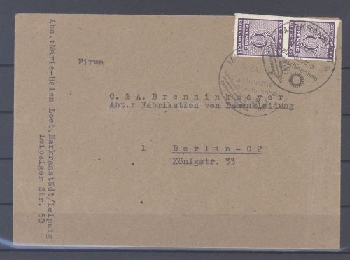 SBZ, Brief mit Paar Michel Nummer 117 Bx, 6 Pfg. Freimarke Farbe b, gp. BPP
