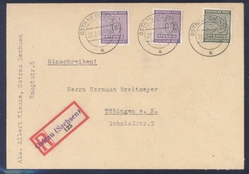SBZ, R - Brief mit Michel Nummer 135 Xa, 30 Pfg. Freimarke MiF, geprüft BPP