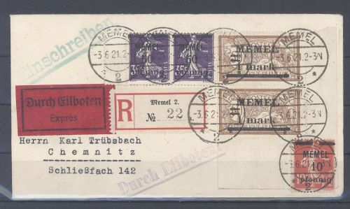 Memel, Eilboten - Brief 1921 schöne Frankatur aus Memel