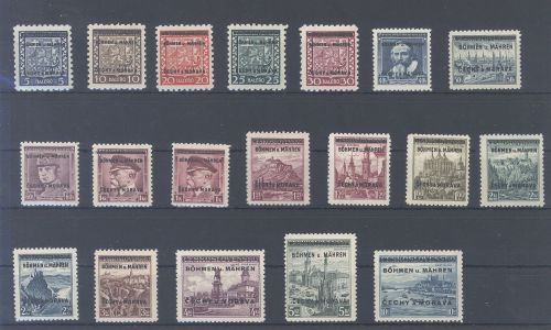 Dt. Bes. 2. WK Böhmen & Mähren Michel Nummer 1-19, Freimarken 1939-40 **