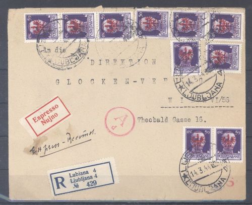 Dt. Bes. 2. WK Laibach, Eilboten Brief 1944 mit 10er MeF aus Lubiana