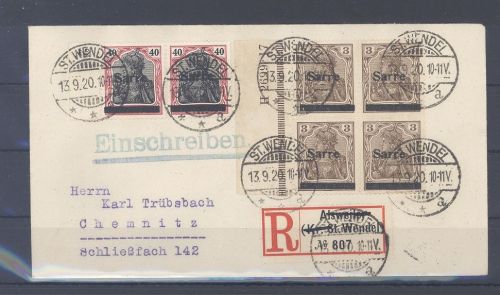 Saargebiet, R - Brief 1922 mit Sarre Frankatur aus St. Wendel