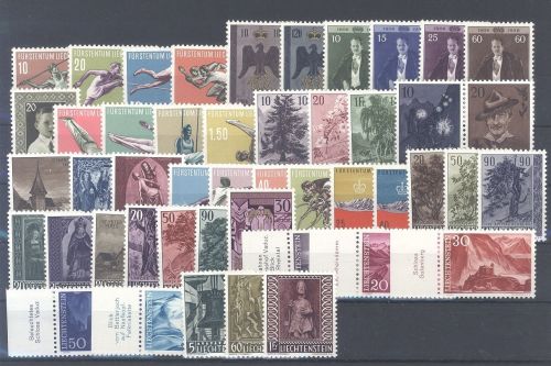 Liechtenstein Michel Nummer 342-388, Jahre 1956-59 ** auf Steckkarte