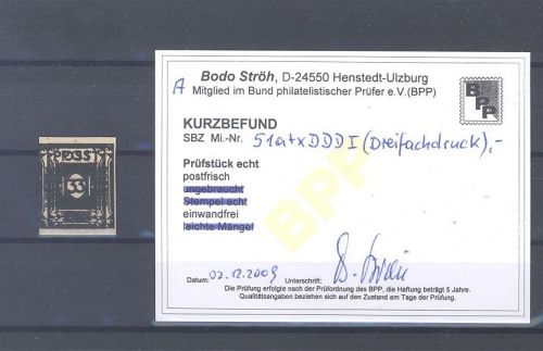 SBZ Michel Nummer 51 atx DDD I, 3 Pf. 1945 **, Befund BPP