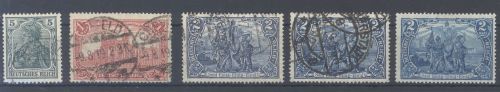 Dt. Reich, 5 */gestempelte Werte aus Michel Nr. 85-84-97 II, geprüft BPP