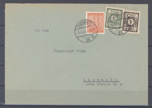 SBZ, Brief mit Michel Nummer 57b, 5 Pfg. Freimarke 1945 MiF, geprüft BPP