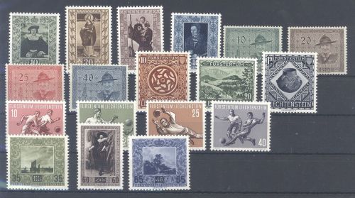 Liechtenstein Michel Nummer 311-328, Jahre 1953-54 ** auf Steckkarte