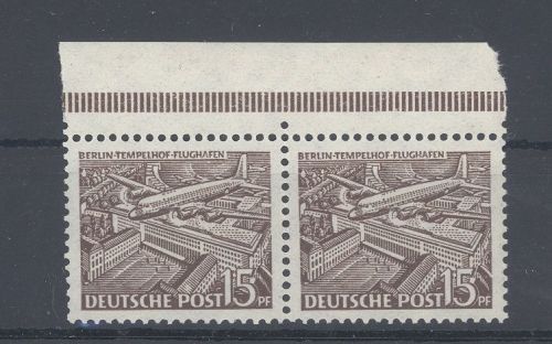 Berlin Michel Nummer 48, 15 Pfg. Bauten 1949 ** Paar vom Oberrand