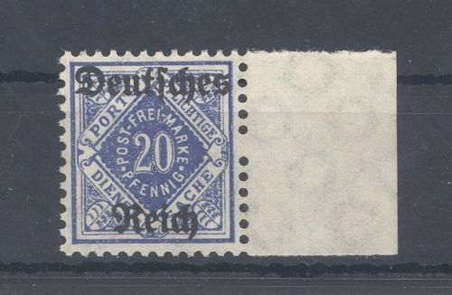 Dt. Reich Dienst Michel 55, 20 Pfg. 1920 mit fehlendem Zahnloch *