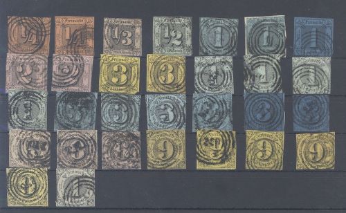Thurn & Taxis, gestempelter Posten Michel Nummer 1-12, 1. Ausgabe