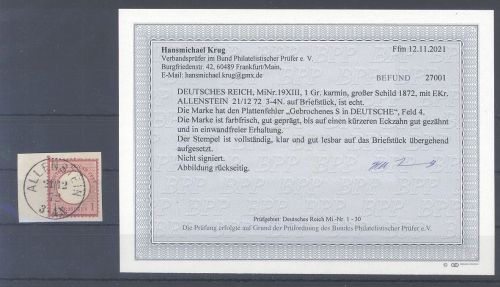 Dt. Reich, 1 Groschen Brustschild mit Plattenfehler XIII, Befund BPP