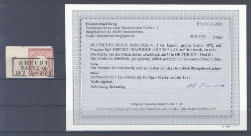 Dt. Reich, 1 Groschen Brustschild mit Plattenfehler XL VI, Befund BPP