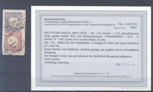Dt. Reich, schönes Briefstück mit 1+ 2 Groschen mit Plattenfehler