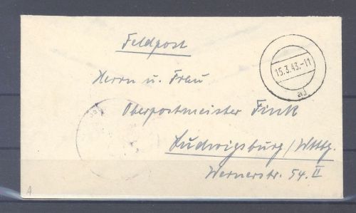 Dt. Feldpost 2. WK, Brief 1943 Stab Eisenbahn Panzerzug Tarnstempel