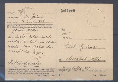 Dt. Feldpost 2. WK, FP Karte Fröhliche Ostern 1943 vom Sperr - Batallion