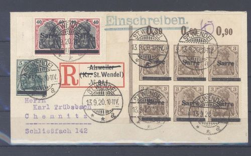 Saargebiet, R - Brief 1920 mit Sarre Frankatur aus St. Wendel