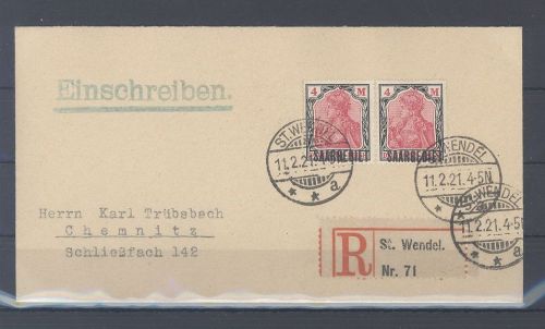 Saargebiet, R - Brief 1921 schöne Frankatur aus St. Wendel