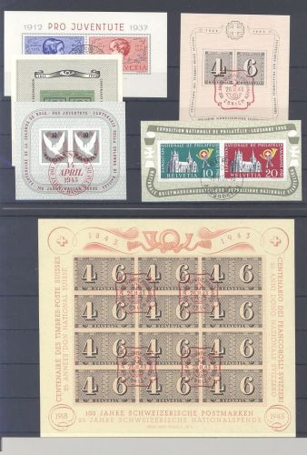 Schweiz Block 3, 8, 9, 10,12 und 13 gestempelt als Posten