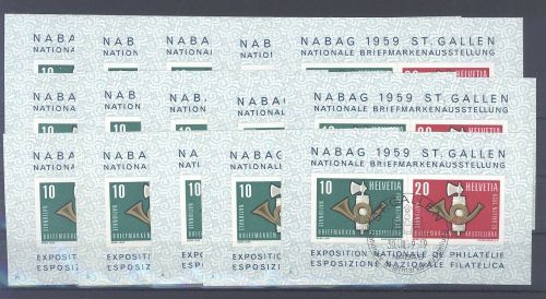 Schweiz, 15 x Block 16, Pro Patria 1959 mit SST als Posten